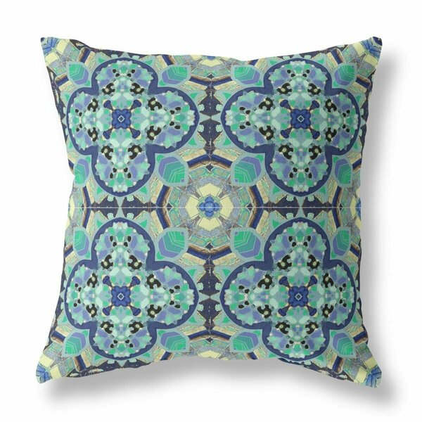 Palacedesigns 16 in. Cloverleaf Indoor & Outdoor Throw Pillow Aqua & Indigo PA3089609